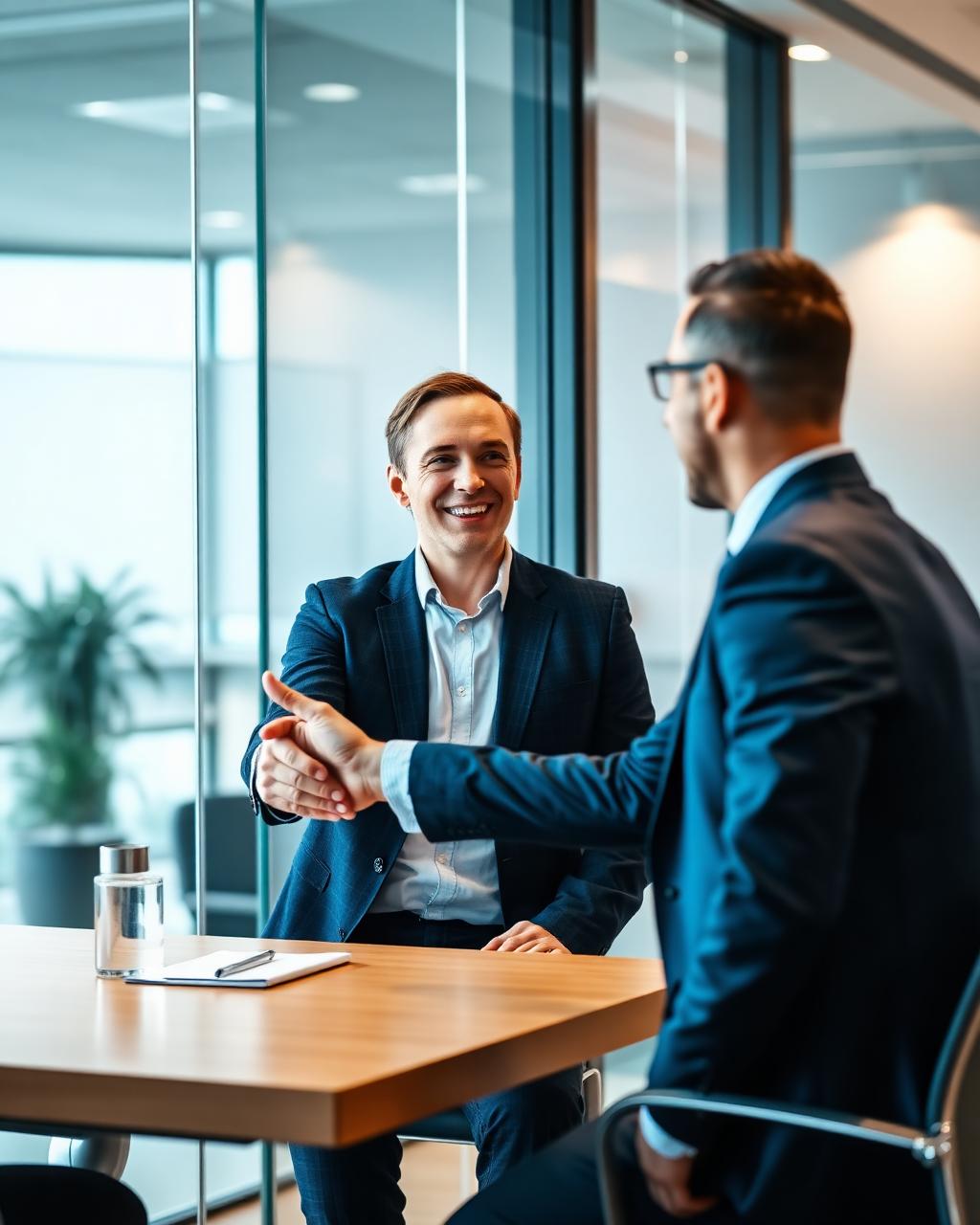 Recruiter and candidate shaking hands during an interview